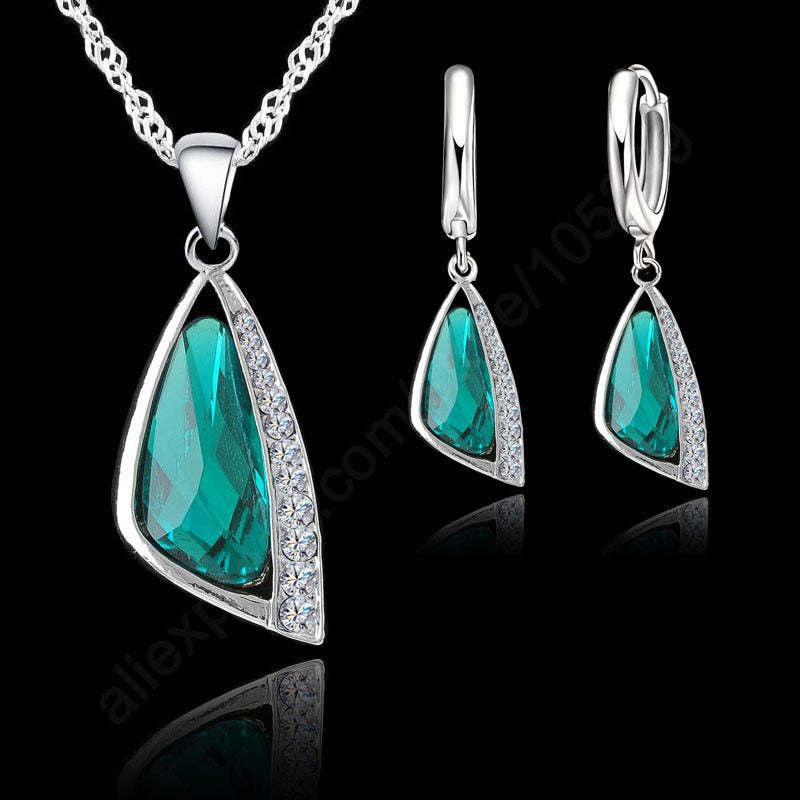 925 Sterling Silver Turquoise Crystal Jewelry Set