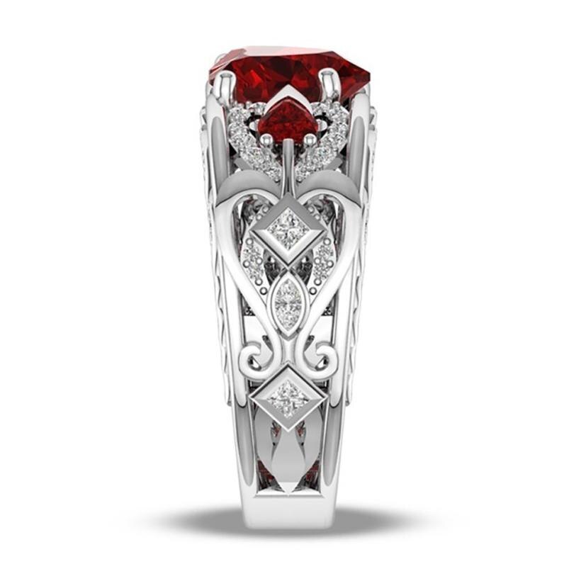 Crystal Red Heart Silver Ring