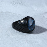 Vintage Black Stainless Steel Blue Shell Signet Ring