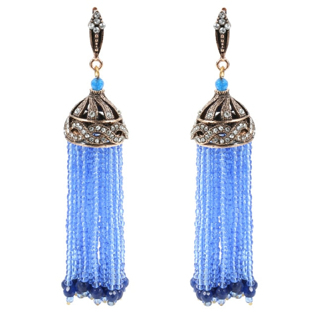 Bohemia Crystal Beads Tassel Earrings