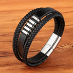 Multilayer Braided Black Leather Bracelet