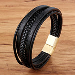 Multilayer Braided Black Leather Bracelet