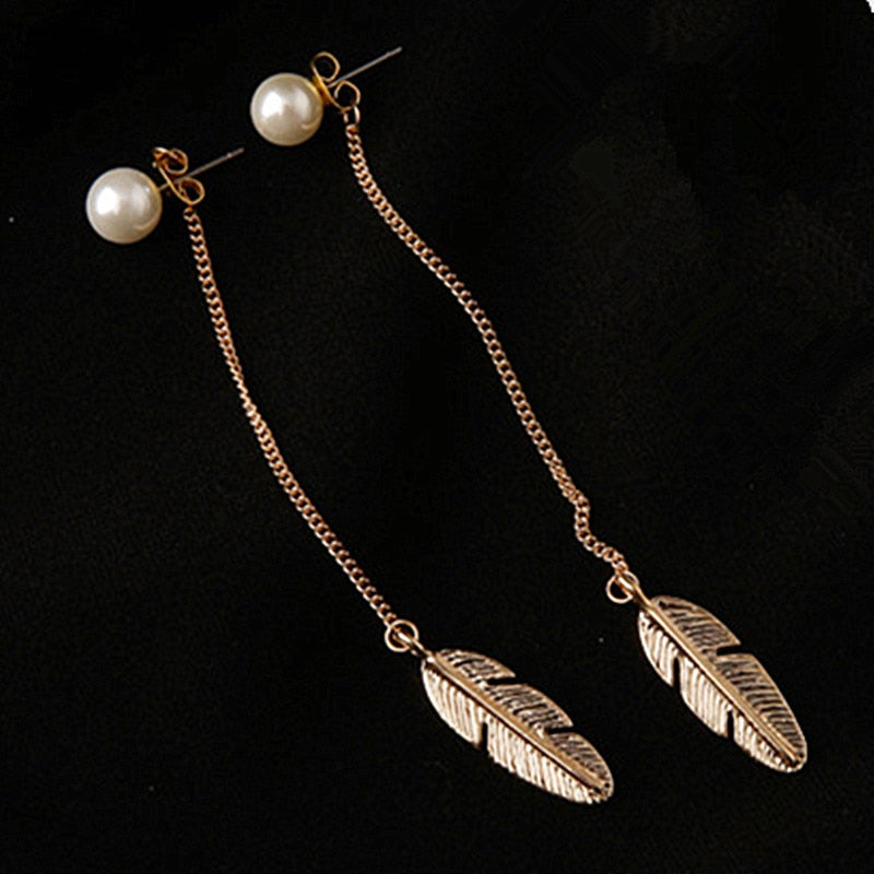 Simulated Pearls Long Tassel Dangle Earrings