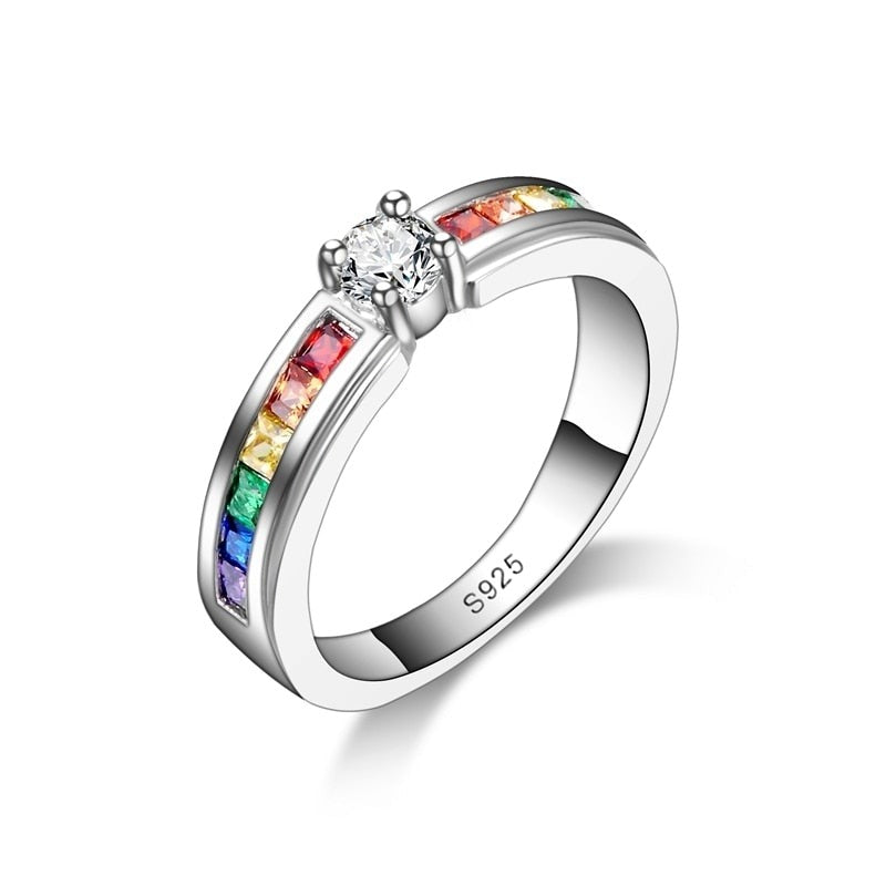 925 Sterling Silver Various Colors Crystal Ring