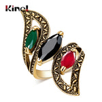 Fashion 2020 Vintage Big Ring Antique Gold Color Mosaic Colorful Resin Rings For Women Size 6 7 8 9 10 11 Turkish Jewelry