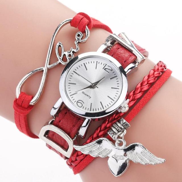 Silver Heart Pendant Leather Belt Quartz Clock