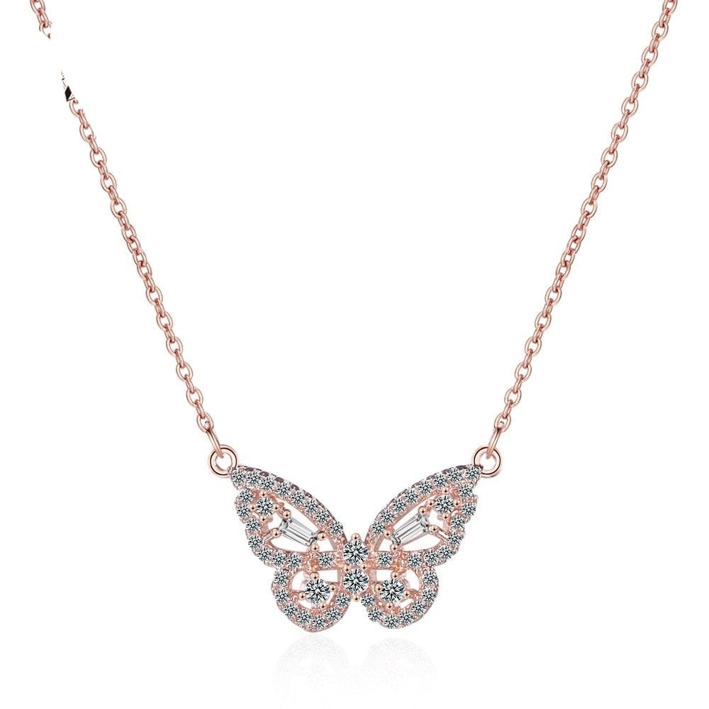 Exquisite 925 Sterling Silver Butterfly Pendant Necklace