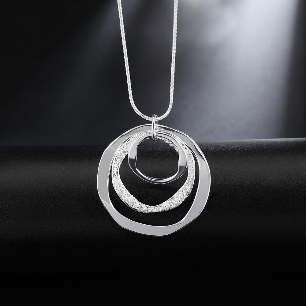925 Sterling Silver Circle Chain Pendant Necklace