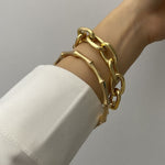2/Pcs Set Gold Color Metal Chain Link Bracelet