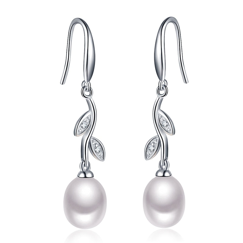 925 Sterling Silver Pearl Long Earrings