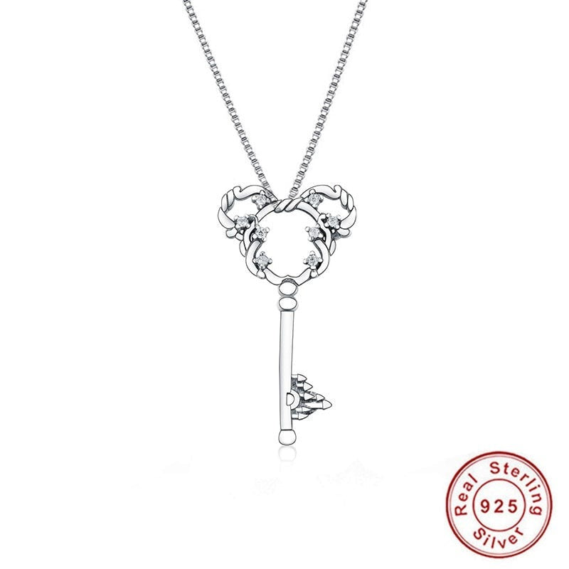 925 Sterling Silver Key Shape Pendant Necklace