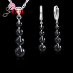 Romantic 925 Sterling Silver Link Chain Crystal Pendant Jewelry Set