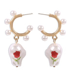 Boho White Imitation Pearl Round Hoop Earrings