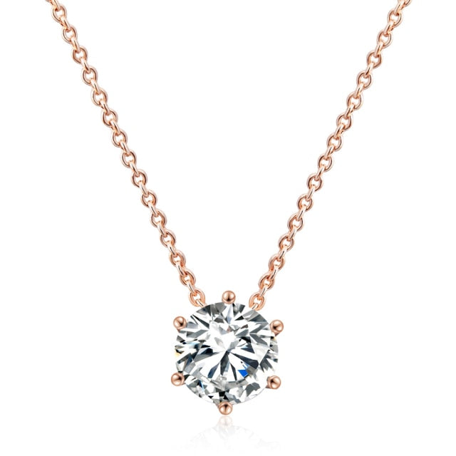 Simple Six Claw CZ Rose Gold Nickel Free Pendant Necklace
