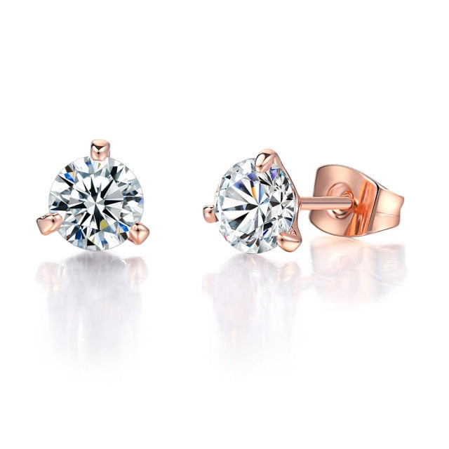 Cubic Zirconia Rose Gold Color Crystal Stud Earrings