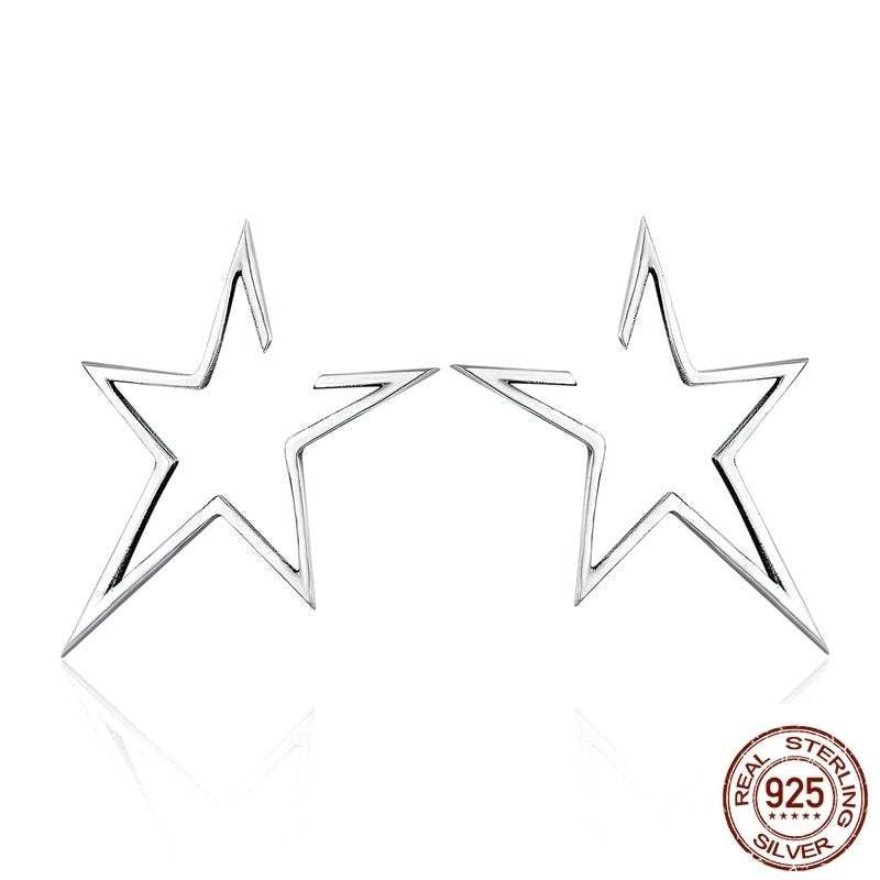 Authentic 925 Sterling Silver Exquisite Star Stud Earrings