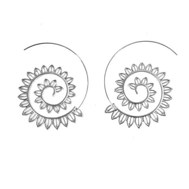 Ethnic Round Spiral Drop Earrings
