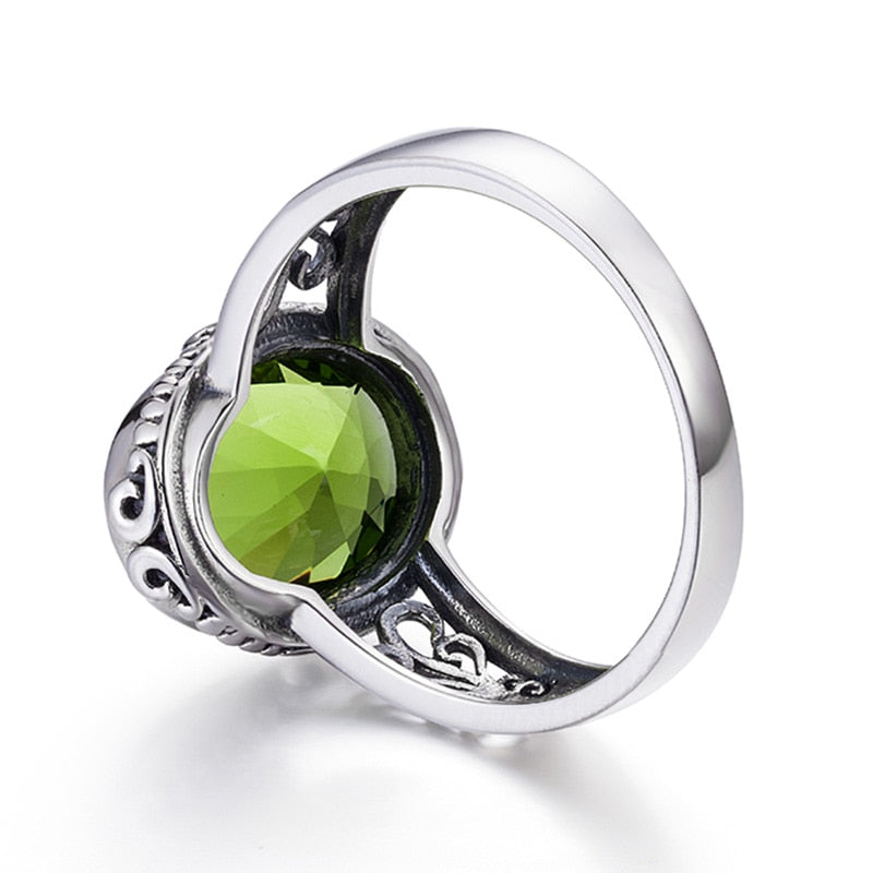 Genuine Peridot Solitaire 925 Sterling Silver Ring