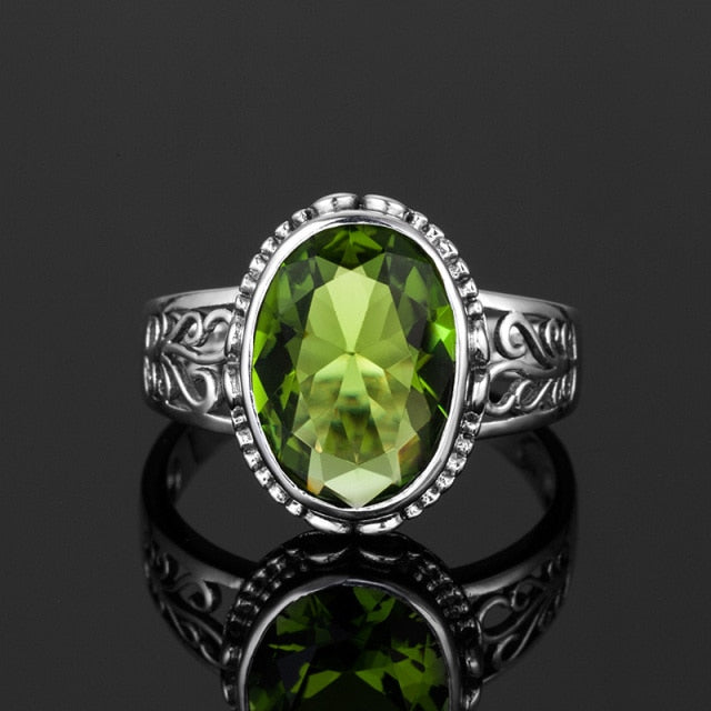 Genuine Peridot Solitaire 925 Sterling Silver Ring