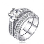 Silver Color Luxury 2 Rounds Wedding Ring Set