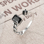 925 Sterling Silver Round Black Braided Cuff Adjustable Ring