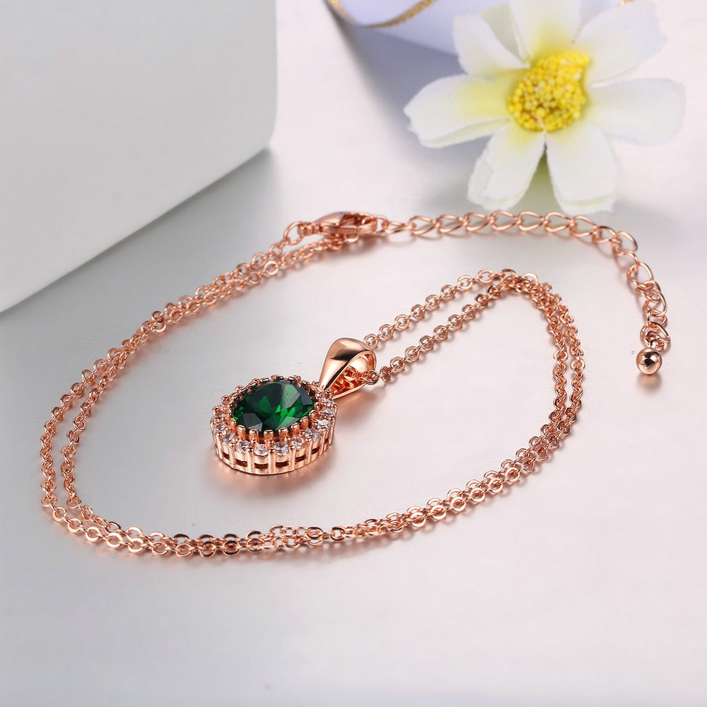Elegant Created Rose Gold Color Green Crystal Pendant Necklace