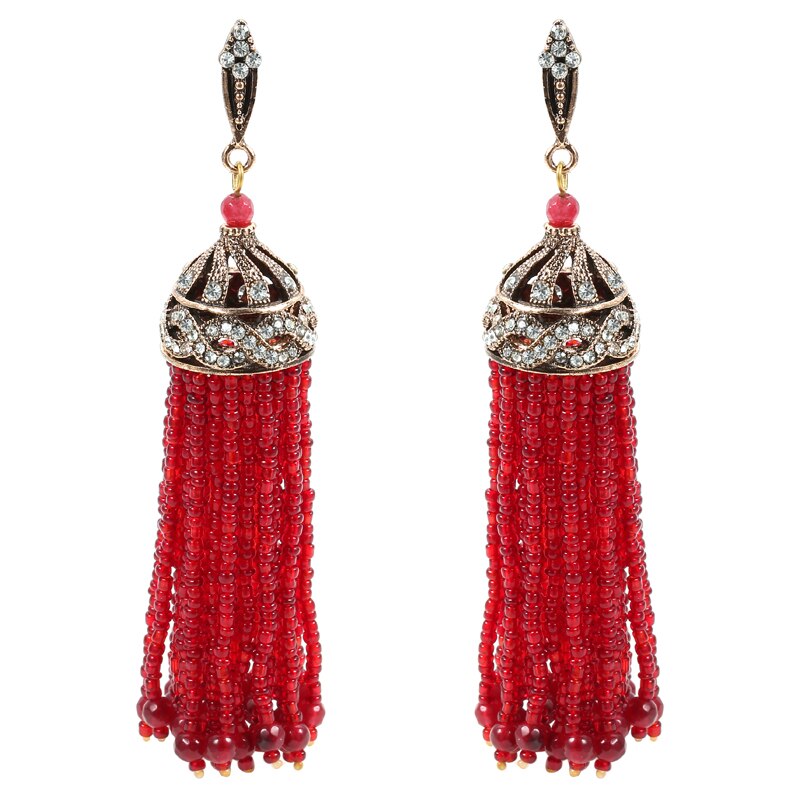 Bohemia Crystal Beads Tassel Earrings