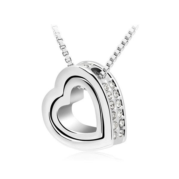 Austrian Crystal Double Heart Pendant Necklace