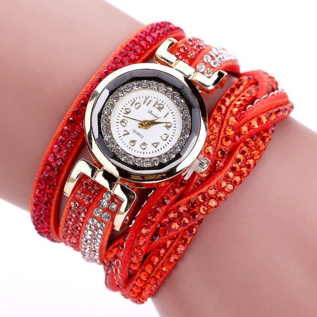 Luxury Crystal Woman Gold Bracelet Quartz Watch
