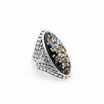 Big Oval Shell Bead Silver Plated Ring