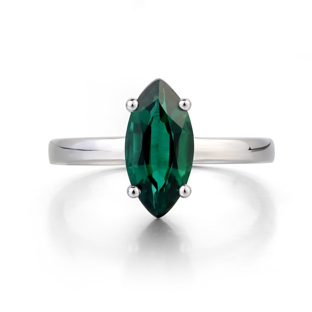 Green Emerald Solitaire 925 Sterling Silver Ring