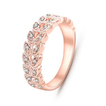 Classic Leaf Pattern Rose Gold Ring with Austrian Crystals